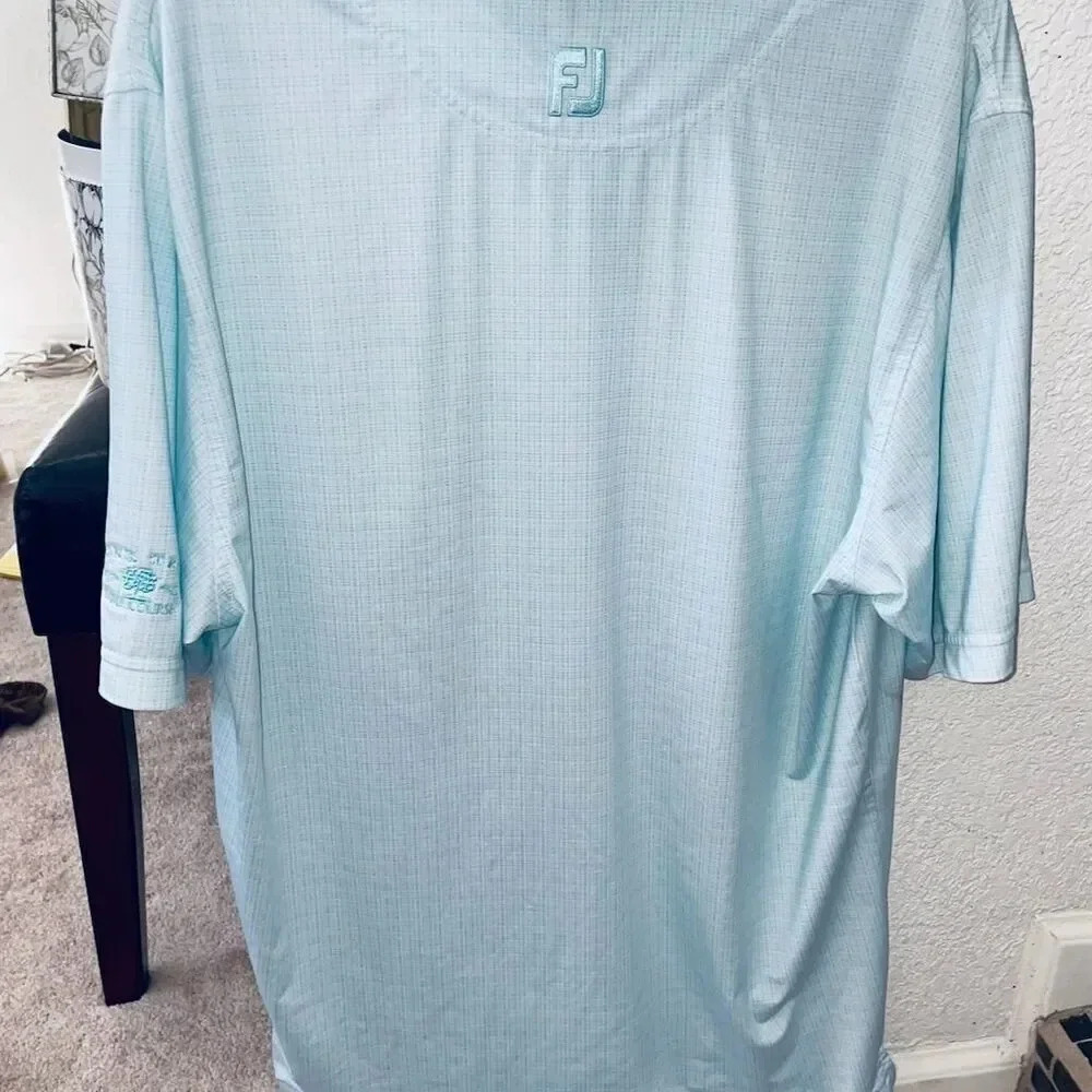 FootJoy Men's M Golf Polo Shirt Lone Tree Golf Course Logo Light Blue Check M - Picture 2 of 7